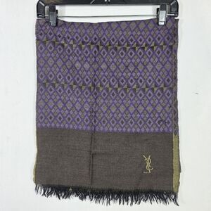 Yves Saint Laurent vintage reversible wool fringe  geometric print scarf